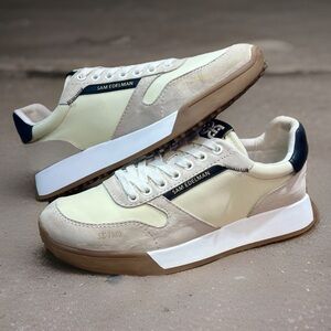 Sam Edelman Beige and Navy Low-Top Athletic Sneakers